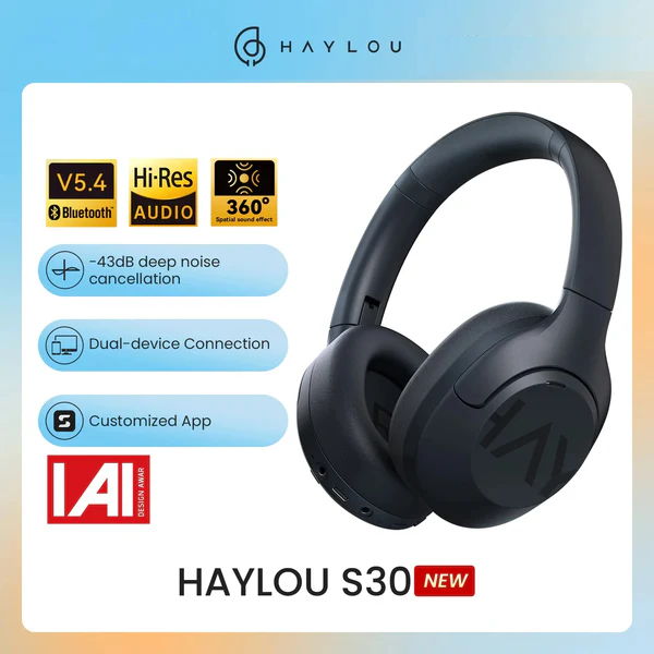 HAYLOU S30 Wireless Bluetooth Headphones with 43dB Adaptive Noise
