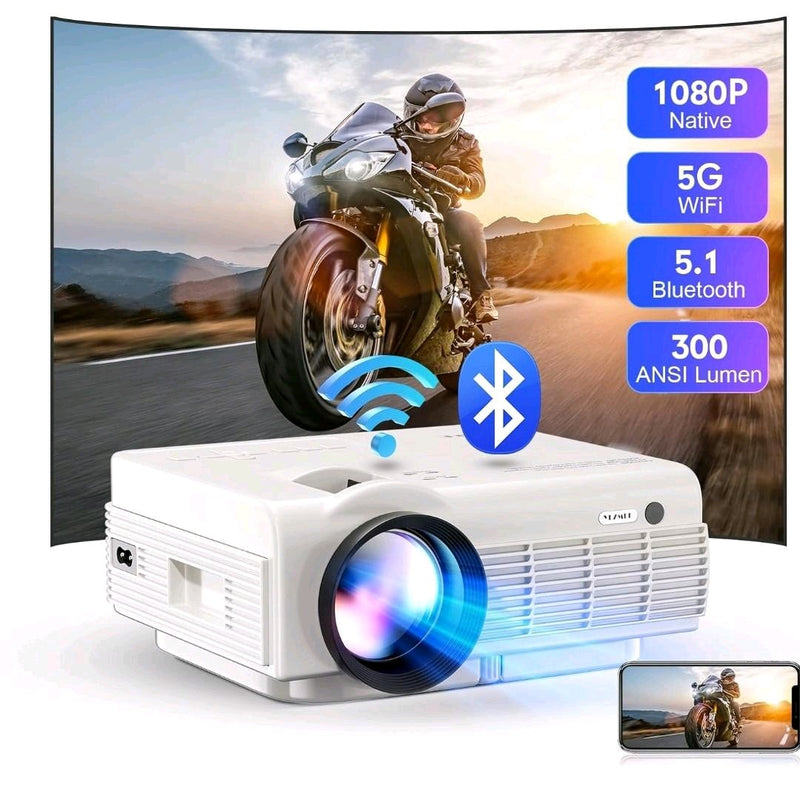 YEZMEK Native 1080P 15000 Lumen Full HD Projector, featuring 5G WiFi and Bluetooth, Mini Portable Outdoor Projector with 4K Support, compatible with TV Stick, Smartphone, Tablet, Laptop, HDMI, USB, and AV. Audio Game