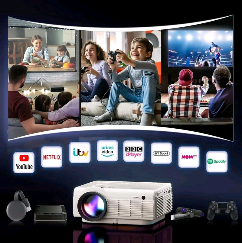 YEZMEK Native 1080P 15000 Lumen Full HD Projector, featuring 5G WiFi and Bluetooth, Mini Portable Outdoor Projector with 4K Support, compatible with TV Stick, Smartphone, Tablet, Laptop, HDMI, USB, and AV. Audio Game