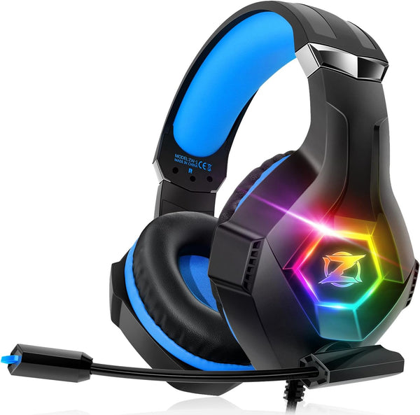 Stereo Surround Sound Gaming Headset with RGB Lighting & Adjustable Mic for PS4, PS5, PC, Xbox One, Laptop, and Mac