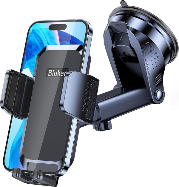 Blukar Car Phone Holder - Adjustable 360° Rotating Mount for Dashboard/Windscreen with Upgraded Strong Suction and One-Button Release, Compatible with 4.0''-7.0'' iPhones.