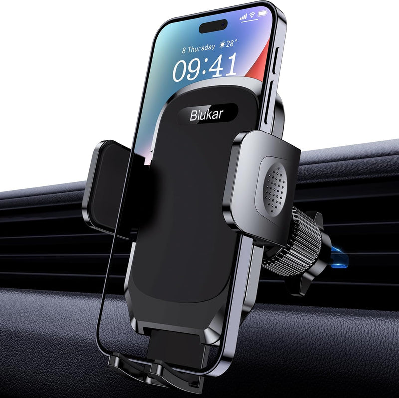 Blukar Car Phone Holder, 360° Rotatable Air Vent Mount with Upgraded Stable Hook Clip, One-Button Release for iPhone, Galaxy, and 4.0''-6.7'' Smartphones.