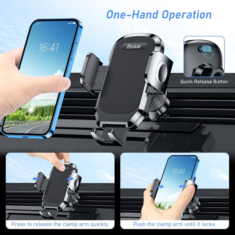 Blukar Car Phone Holder, 360° Rotatable Air Vent Mount with Upgraded Stable Hook Clip, One-Button Release for iPhone, Galaxy, and 4.0''-6.7'' Smartphones.