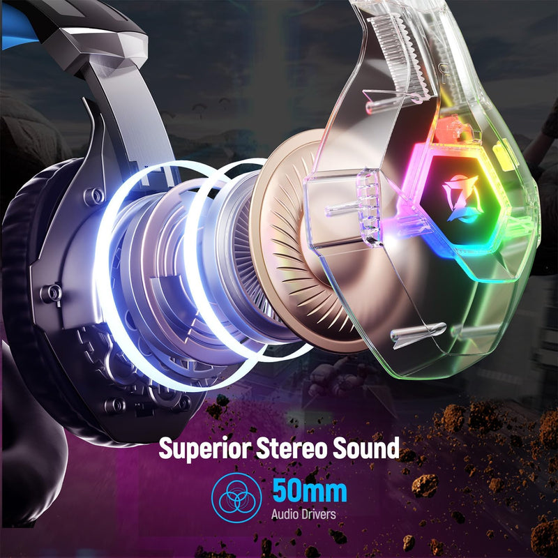 Stereo Surround Sound Gaming Headset with RGB Lighting & Adjustable Mic for PS4, PS5, PC, Xbox One, Laptop, and Mac