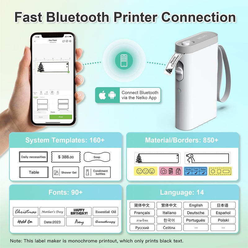 Nelko P21 Portable Bluetooth Label Maker with Tape, Wireless Handheld Mini Printer for Labels, Barcodes & Stickers – Ideal for Home, Office, and Storage Organization