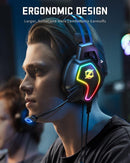 Ozeino Gaming Headset for PS4/PS5/PC/Xbox/Switch Over-Ear Surround Sound Noise-Canceling Mic Suspension Headband with RGB Lighting