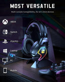 Ozeino Gaming Headset for PS4/PS5/PC/Xbox/Switch Over-Ear Surround Sound Noise-Canceling Mic Suspension Headband with RGB Lighting