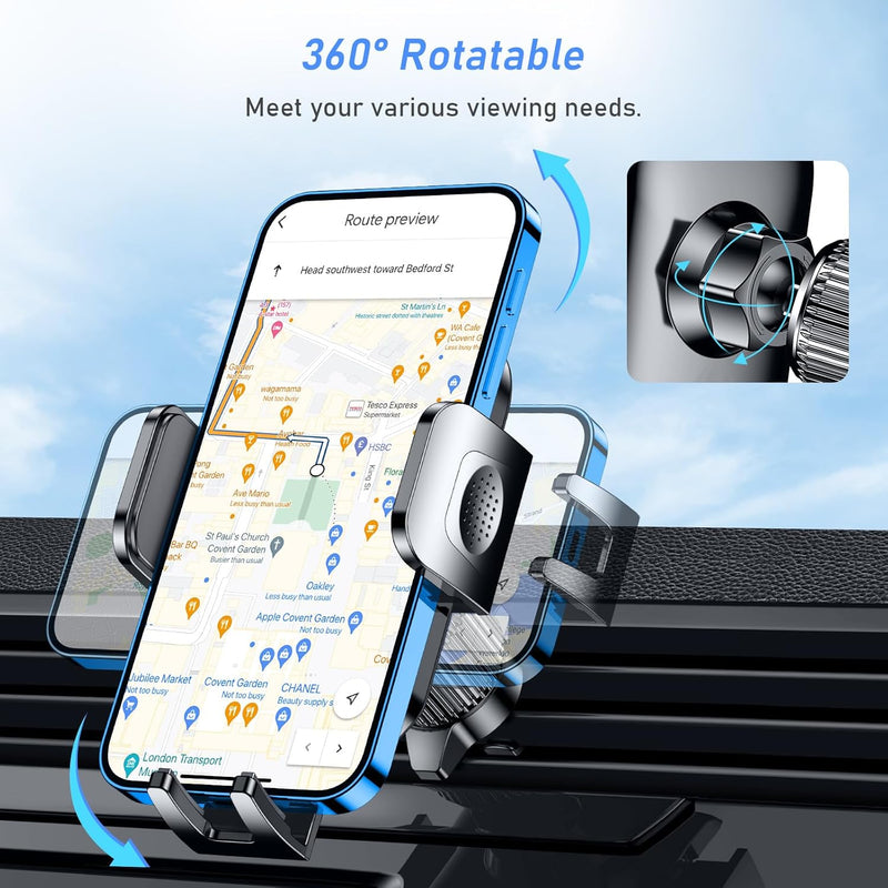 Blukar Car Phone Holder, 360° Rotatable Air Vent Mount with Upgraded Stable Hook Clip, One-Button Release for iPhone, Galaxy, and 4.0''-6.7'' Smartphones.