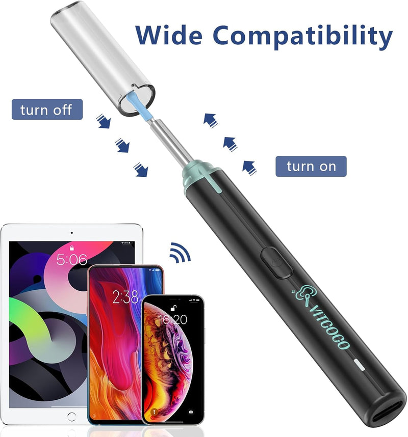 VITCOCO Ear Wax Removal Kit with 1920P FHD Camera, 3.9mm Waterproof Otoscope, and 8 Ear Spoons – Compatible with iPhone, iPad, and Android Devices