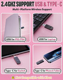 Wireless Gaming Headset for PC PS5 PS4 Switch Mobile 2.4GHz USB Type-C Bluetooth 40H Battery Mic Comfortable Noise-Isolating Ear Cushions RGB Lighting