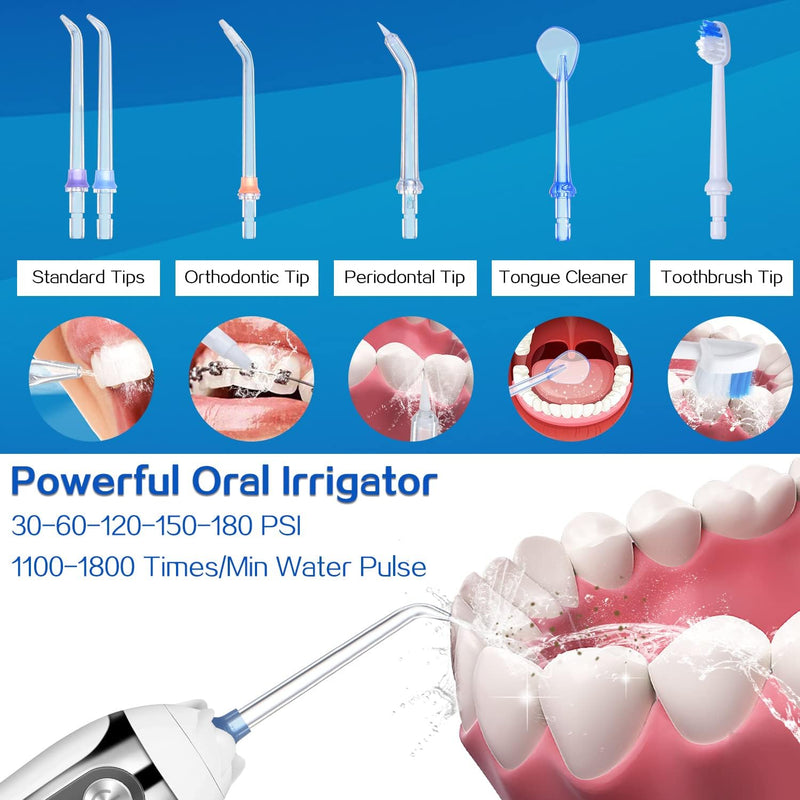 Binefia 360° Rotation Oral Irrigator, Water Flosser for Teeth Cordless with 5 Modes, IPX7 Waterproof, Water Jet Teeth Cleaner, USB Rechargeable Use at Home/Travel - Tech Trove