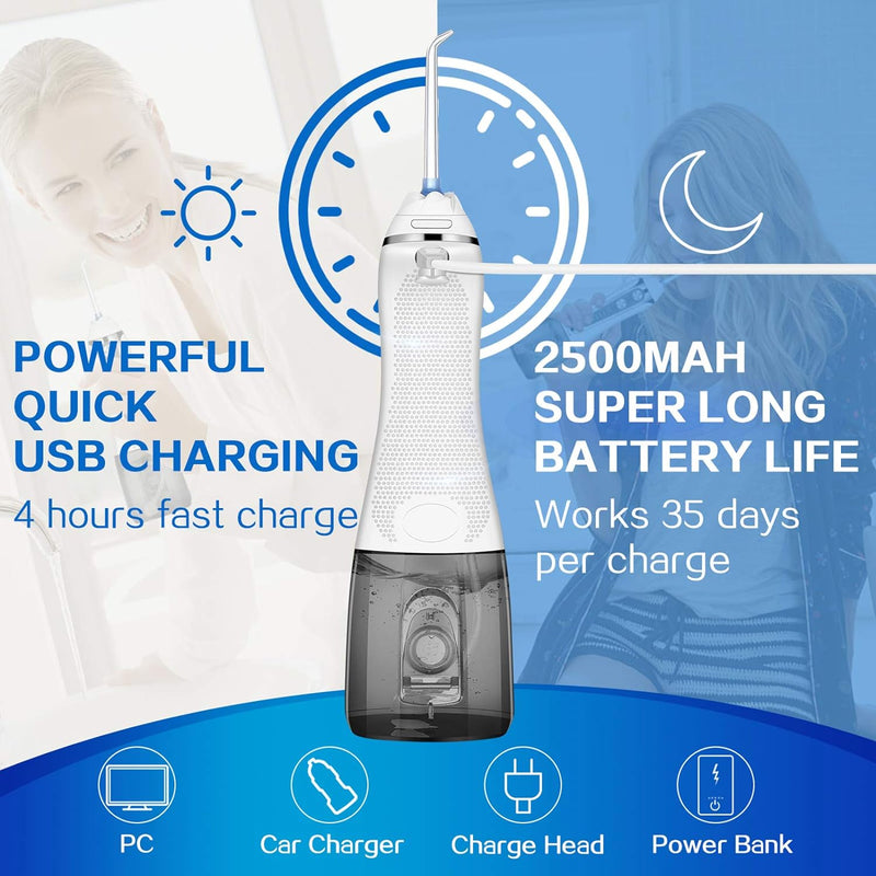 Binefia 360° Rotation Oral Irrigator, Water Flosser for Teeth Cordless with 5 Modes, IPX7 Waterproof, Water Jet Teeth Cleaner, USB Rechargeable Use at Home/Travel - Tech Trove