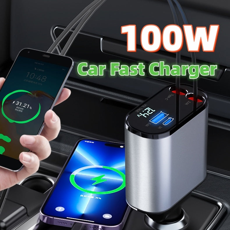 Metal Car Charger 100W Super Fast Charging USB And TYPE-C Adapter - Tech Trove