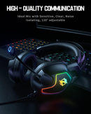Ozeino Gaming Headset for PS4/PS5/PC/Xbox/Switch Over-Ear Surround Sound Noise-Canceling Mic Suspension Headband with RGB Lighting