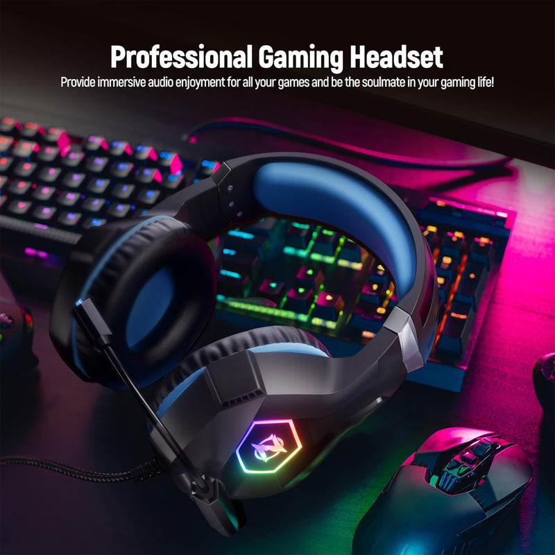 Stereo Surround Sound Gaming Headset with RGB Lighting & Adjustable Mic for PS4, PS5, PC, Xbox One, Laptop, and Mac