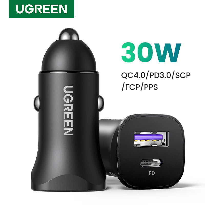 UGREEN 30W Fast Charging Type C Car Charger For iPhone, Samsung Galaxy, Xiaomi