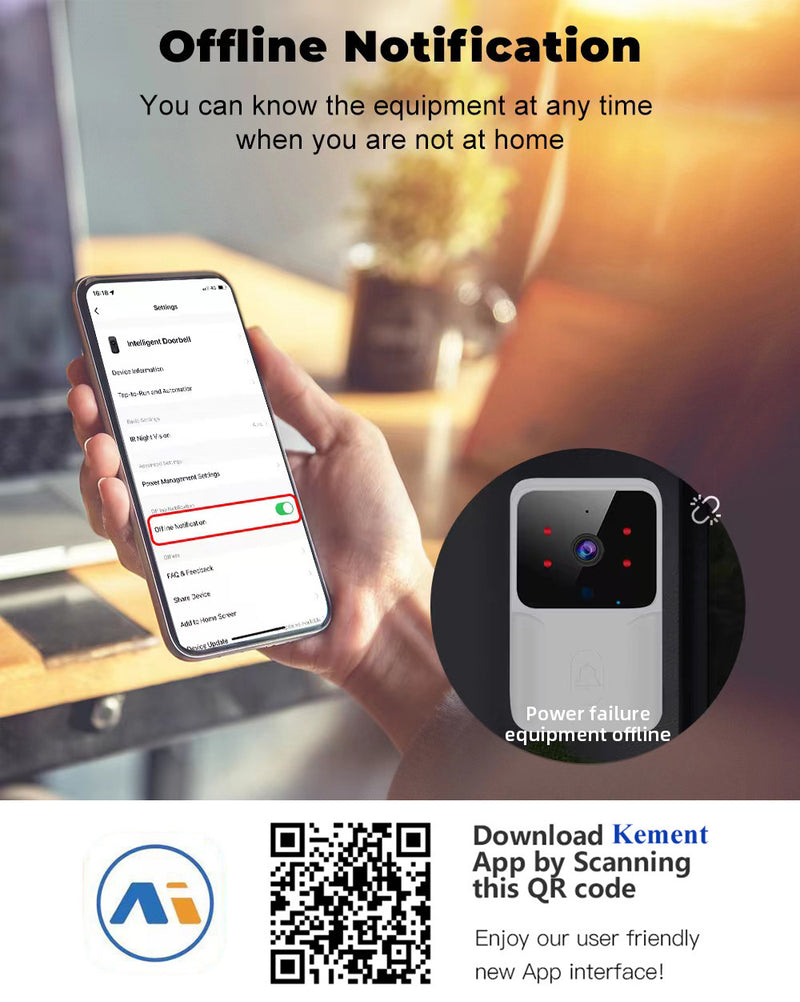 Wireless Smart Video Doorbell – 2.4G WiFi, 2-Way Audio, Night Vision, Battery-Powered Home Security