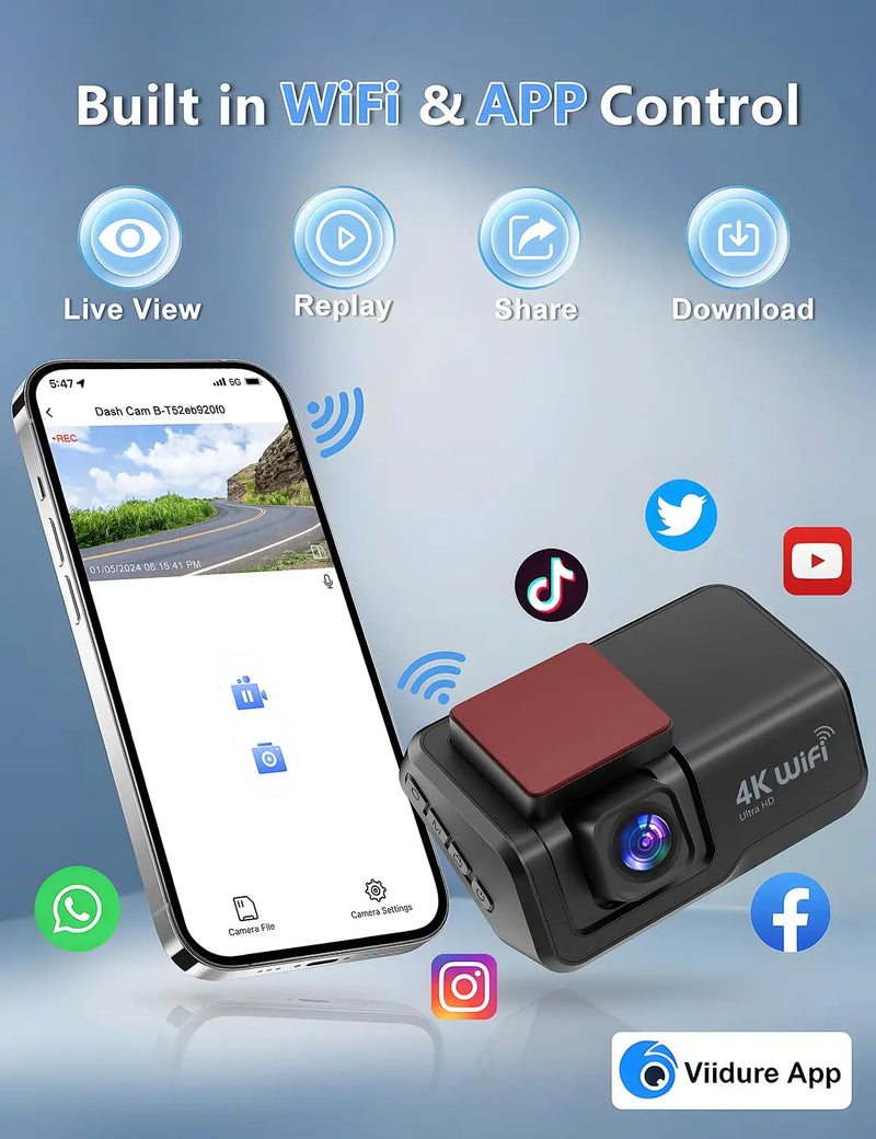 Kocam 4K Dual Dash Cam with WiFi, Night Vision & 24H Parking Monitor - Tech Trove