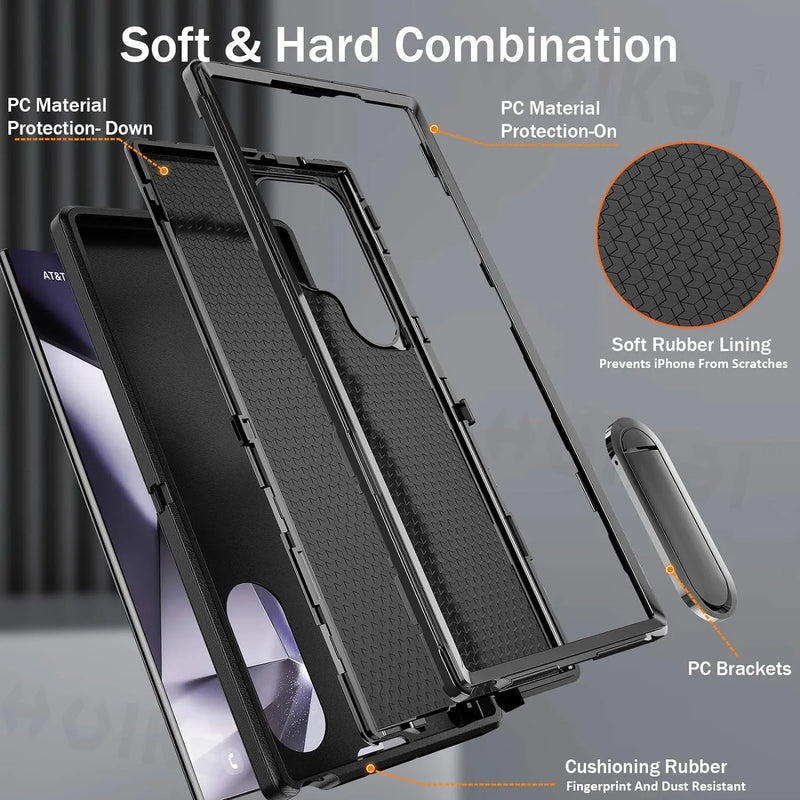 Full Body 3 in 1 Shockproof Heavy Duty Anti-Scratch Rugged Kickstand Cover for Samsung Galaxy