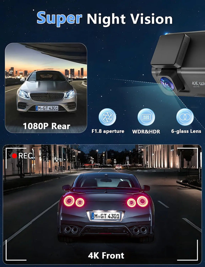 Kocam 4K Dual Dash Cam with WiFi, Night Vision & 24H Parking Monitor - Tech Trove