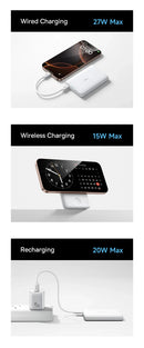 Baseus 10,000mAh Magnetic Power Bank, 27W PD Output, 15W Wireless Charging