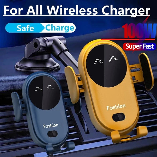 100W Wireless Car Charger and Phone Holder for iPhone with Intelligent Infrared Detection