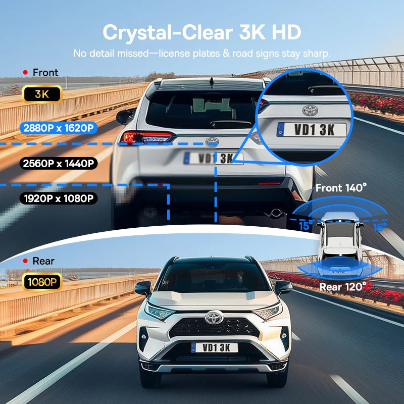 Baseus VD1 3K Dash Cam – Front & Rear, HD, GPS, Galileo, Supercapacitor, 24H Parking Support - Tech Trove