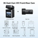 Baseus VD1 3K Dash Cam – Front & Rear, HD, GPS, Galileo, Supercapacitor, 24H Parking Support - Tech Trove
