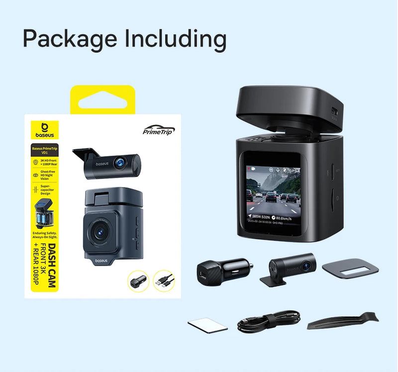Baseus VD1 3K Dash Cam – Front & Rear, HD, GPS, Galileo, Supercapacitor, 24H Parking Support - Tech Trove