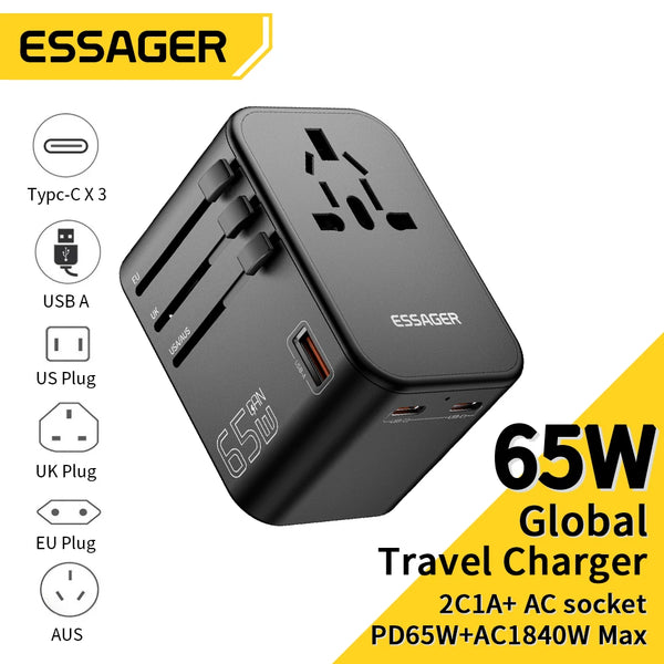 Essager Universal 65W All in one Travel Adapter Charger With USB and Type C