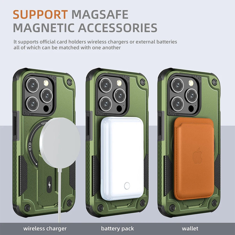 Cool Mecha for Magsafe Magnetic Stand Invisible Support Hard Anti-fall Back Cover for Phone Case for IPhone