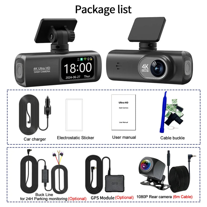 UHD 4K WiFi Dual Dash Cam with GPS & 24H Parking Monitor - Tech Trove