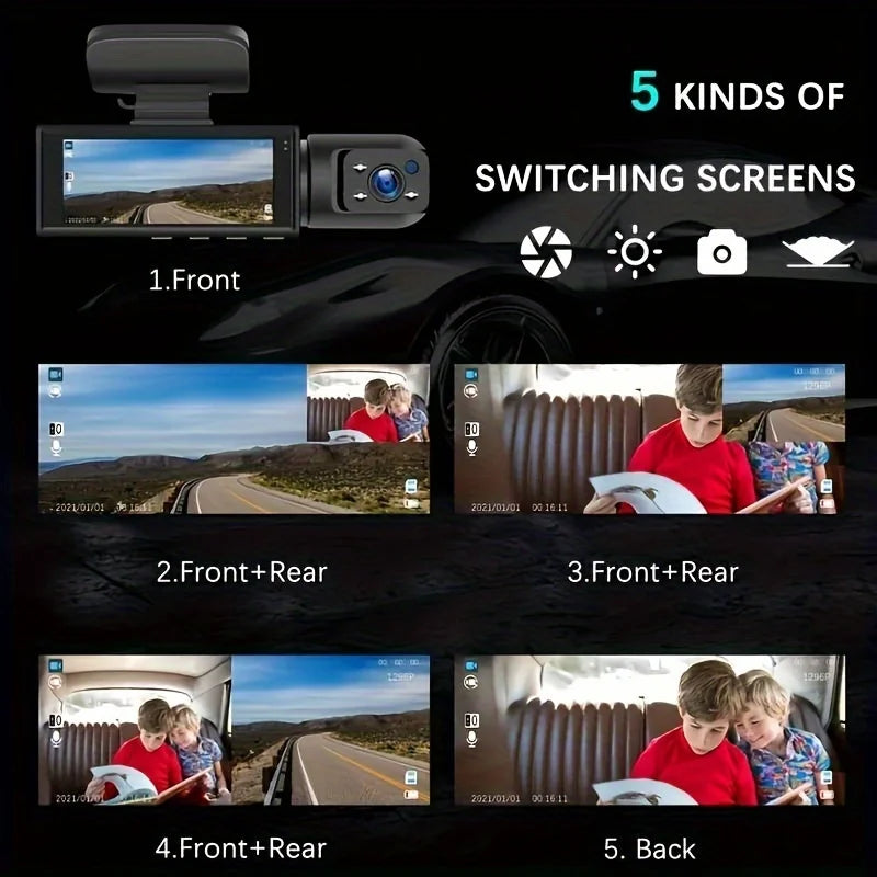 1080P WiFi Dual Dash Cam (Front & Inside) with IR Night Vision, Loop Recording, Wide Angle - Tech Trove