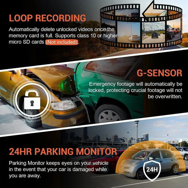 1080P WiFi Dual Dash Cam (Front & Inside) with IR Night Vision, Loop Recording, Wide Angle - Tech Trove