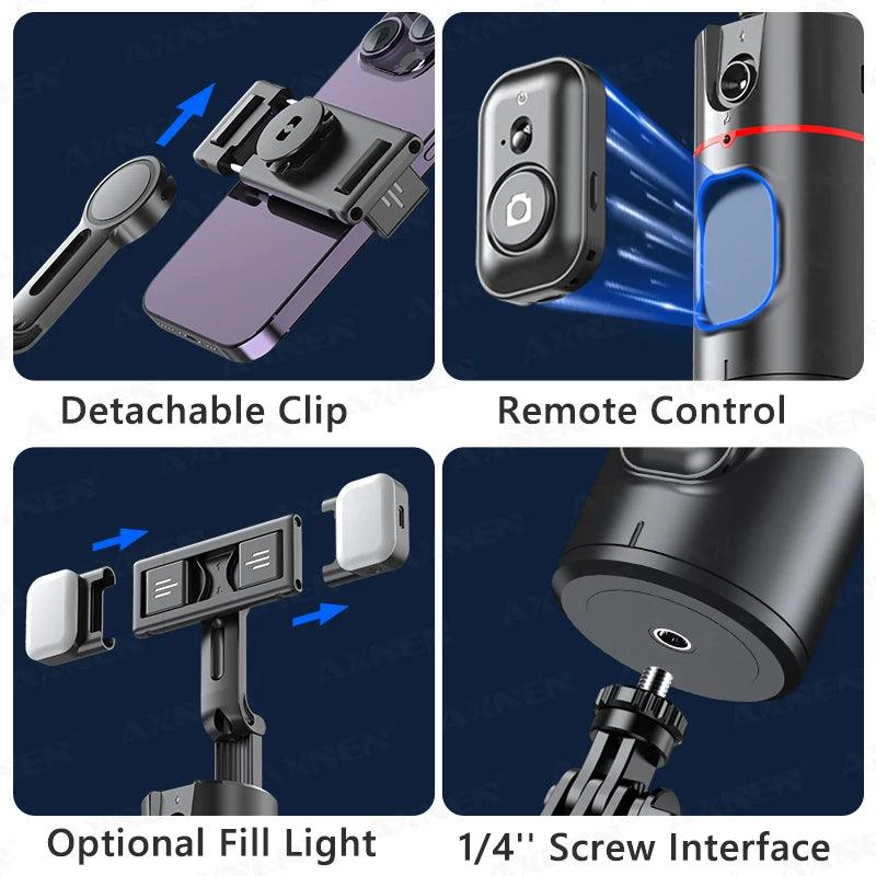 360 Rotation Gimbal Stabilizer, Follow-up Selfie Desktop Face Tracking Gimbal for Tiktok Smartphone Live, with Remote Shutter - Tech Trove