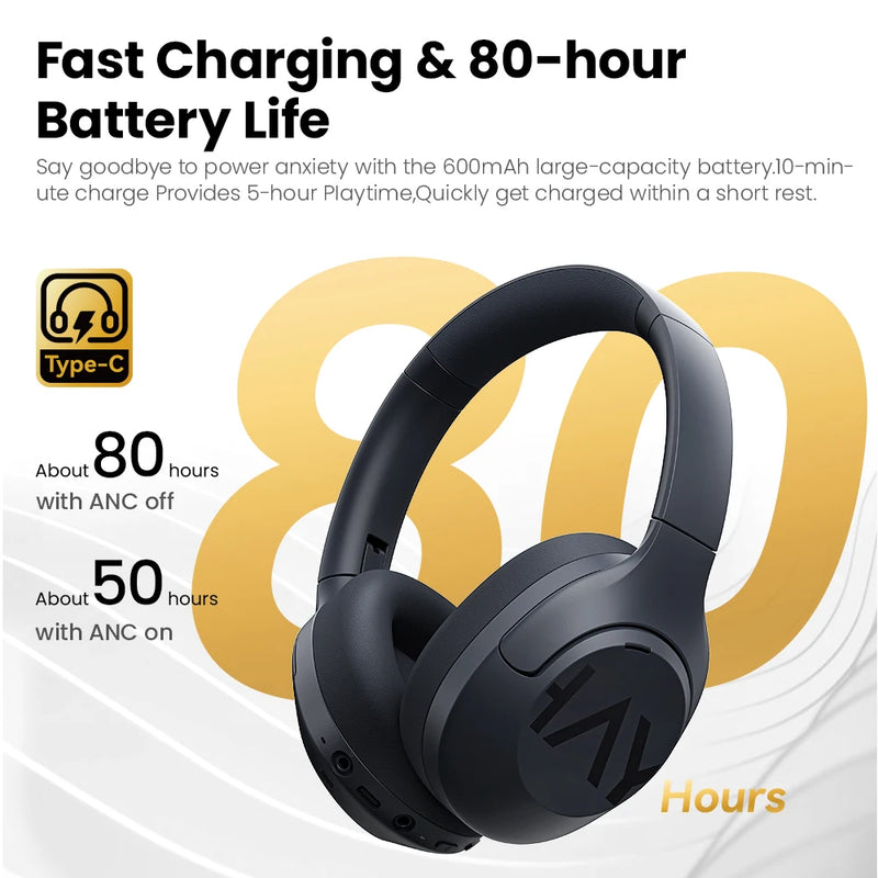 HAYLOU S30 Wireless Bluetooth 5.4 Headphones with 43dB Adaptive Noise Cancelling, 40mm Drivers, and 80-Hour Playtime Earphones