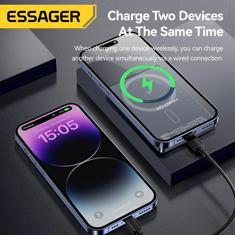 Essager Thin Wireless Power Bank 5000mAh Magnetic 20W Fast Charging Magsafe For iPhone