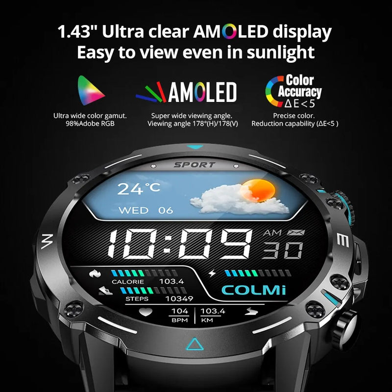 COLMI M42 Smartwatch 1.43'' AMOLED Display 100 Sports Modes Voice Calling Smart Watch Men Women Military Grade Toughness Watch - Tech Trove