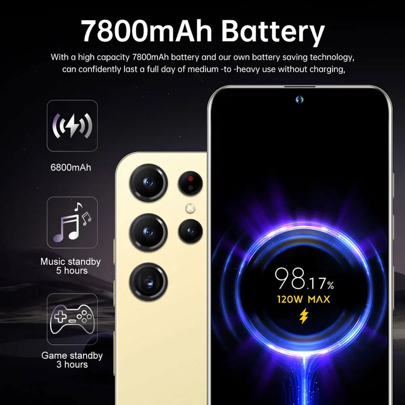 S24 Ultra Smartphone 5G Android Cell Phone 7.3HD 16G+1TB 7800mAh Mobile Phones Dual SIM Cellphones Face Unlocked