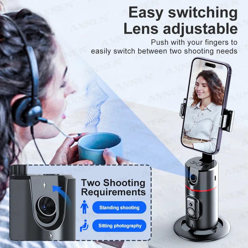 360 Rotation Gimbal Stabilizer, Follow-up Selfie Desktop Face Tracking Gimbal for Tiktok Smartphone Live, with Remote Shutter - Tech Trove