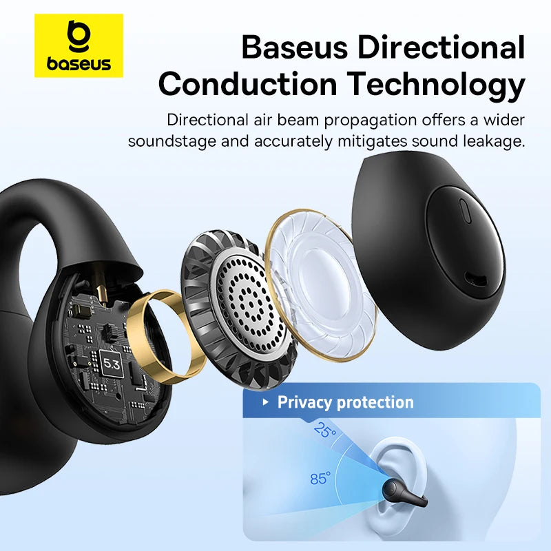 Baseus AirGo AS01 Wireless Ear Clip Earphones with Bluetooth 5.3, 2-Mic ENC, HD Call Noise Reduction, and Sports Earbuds