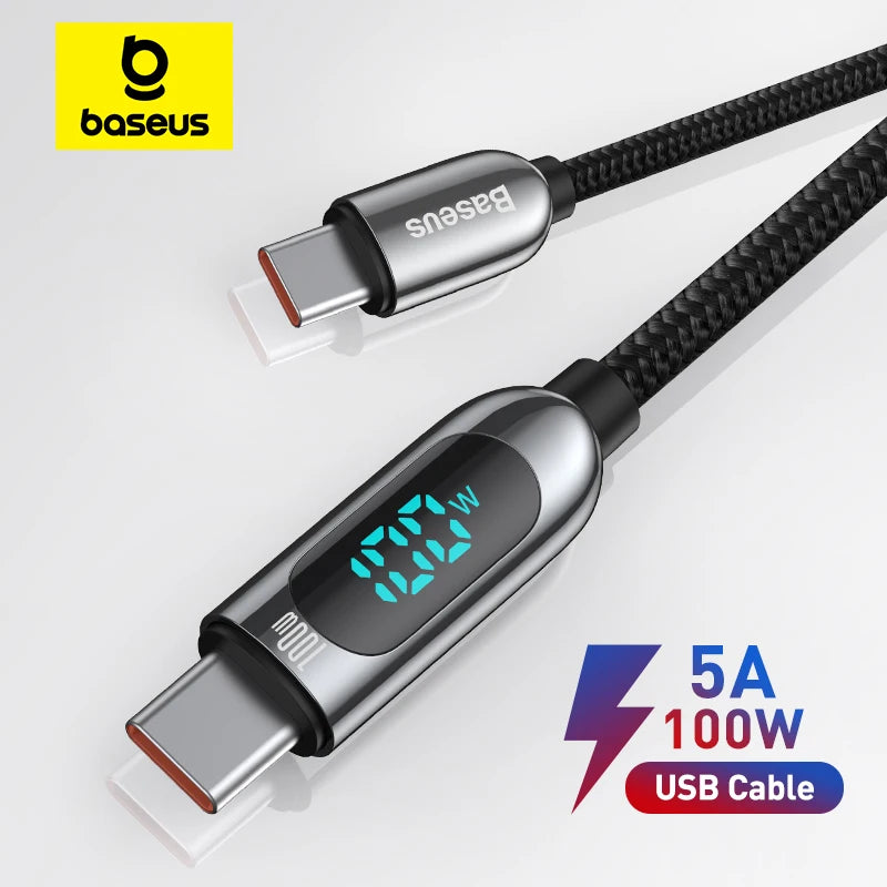 Baseus 100W/66W PD USB-C Fast Charging Cable for iPhone 15 Pro, MacBook, Xiaomi, and Samsung