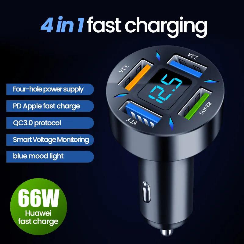 66W USB Fast Car Charger For Iphone & Android. - Tech Trove