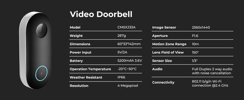 MILAB 2.5K Smart WiFi Video Doorbell with Human Detection