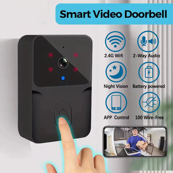 Wireless Smart Video Doorbell – 2.4G WiFi, 2-Way Audio, Night Vision, Battery-Powered Home Security