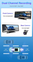 4K 10.26" Mirror Dash Cam with Wireless CarPlay, Android Auto, GPS & Rearview Camera - Tech Trove