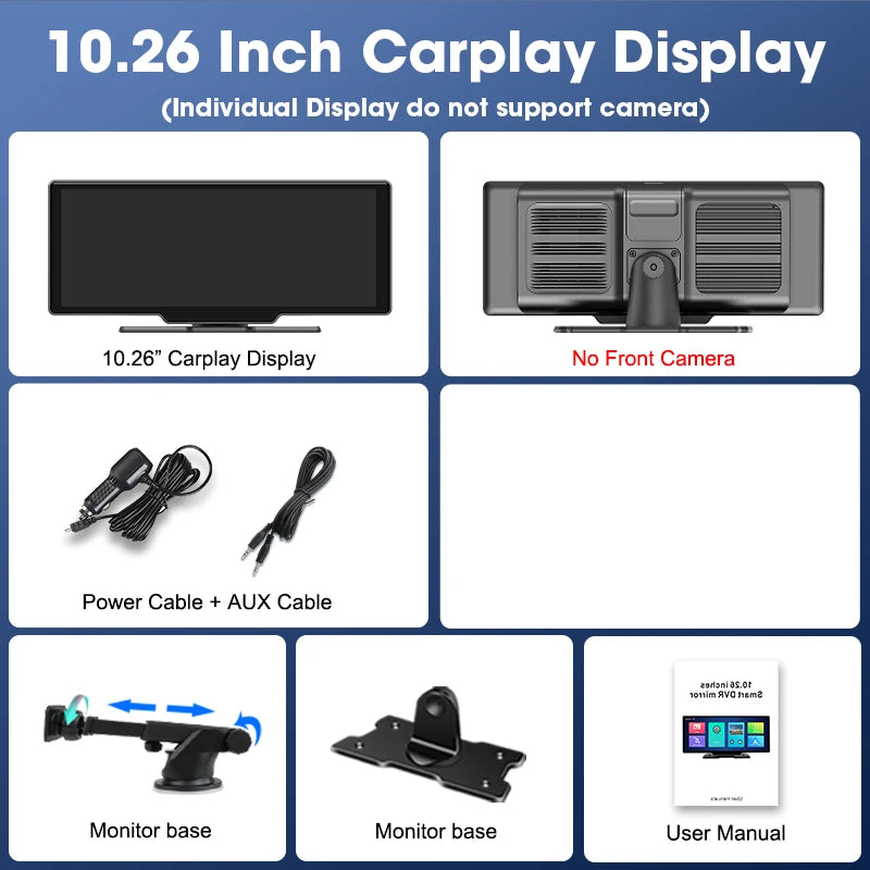 4K 10.26" Mirror Dash Cam with Wireless CarPlay, Android Auto, GPS & Rearview Camera - Tech Trove