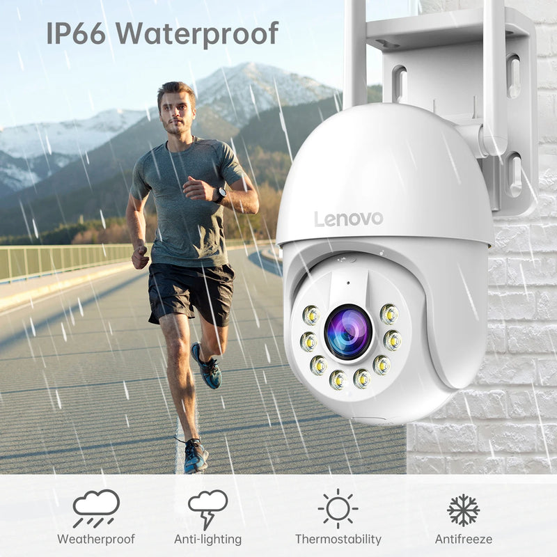 Lenovo 5MP Smart WiFi Outdoor PTZ Camera – 5x Zoom, Auto-Tracking, ONVIF, CCTV IP Security Camera.