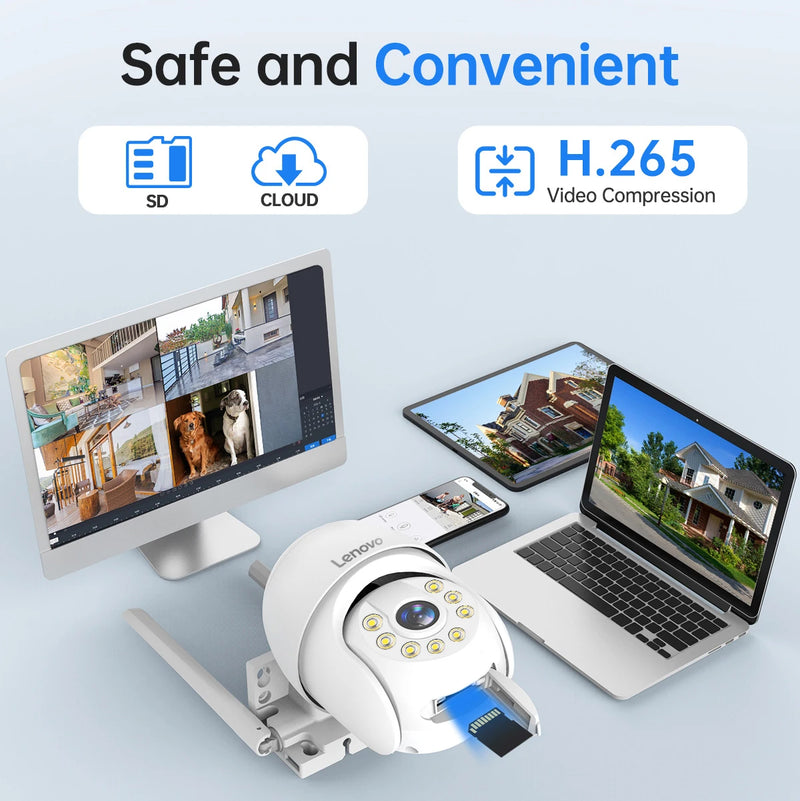 Lenovo 5MP Smart WiFi Outdoor PTZ Camera – 5x Zoom, Auto-Tracking, ONVIF, CCTV IP Security Camera.