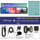 4K 11.26" Car DVR Dash Cam with CarPlay, Android Auto, GPS, WiFi, BT, FM, Rearview Mirror Recorder - Tech Trove